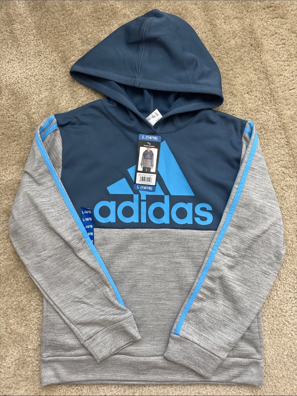 adidas Navy & Gray Pullover Hoodie with Bright Blue Logo